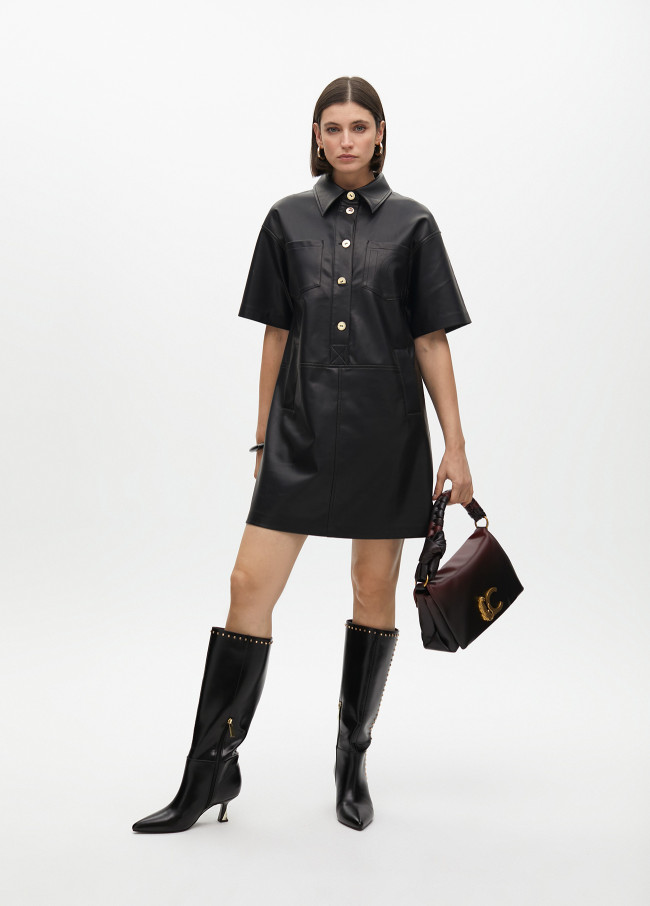 Vestito Mini Dritto Effetto Pelle