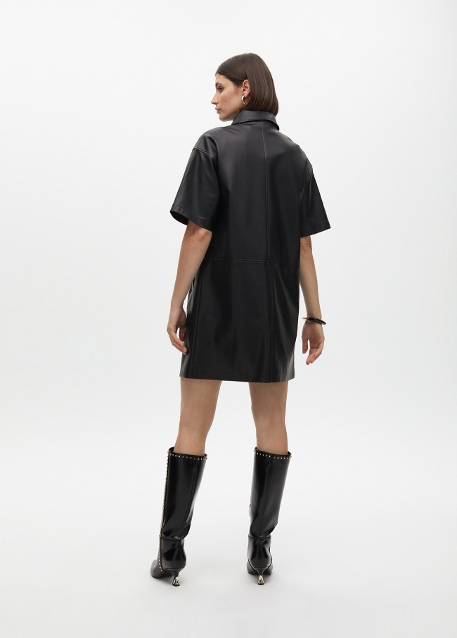 Straight faux leather mini dress