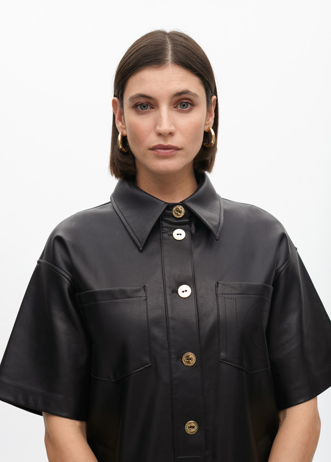 Straight faux leather mini dress