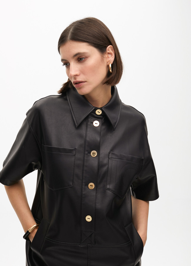 Straight faux leather mini dress