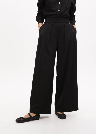 Pinstripe darted lamé trousers
