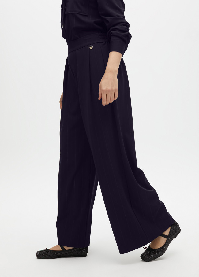 Pinstripe darted lamé trousers