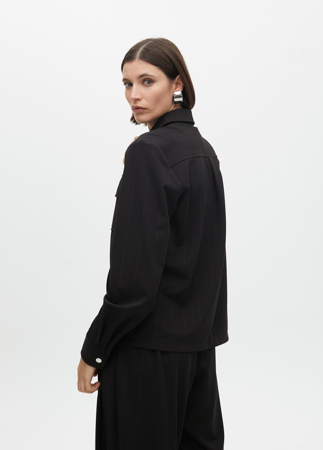 Camisa de Riscas Lamé com Bolsos