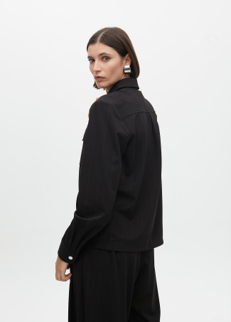 Camisa de Riscas Lamé com Bolsos