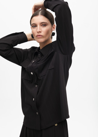 Pinstripe lamé shirt with pockets