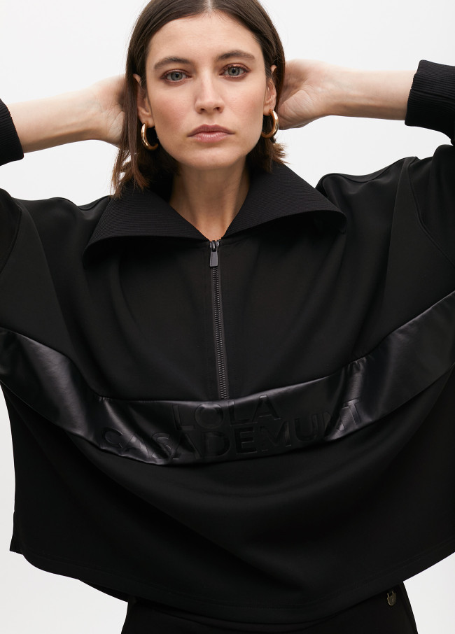 Sweatshirt with front pocket detail in faux...