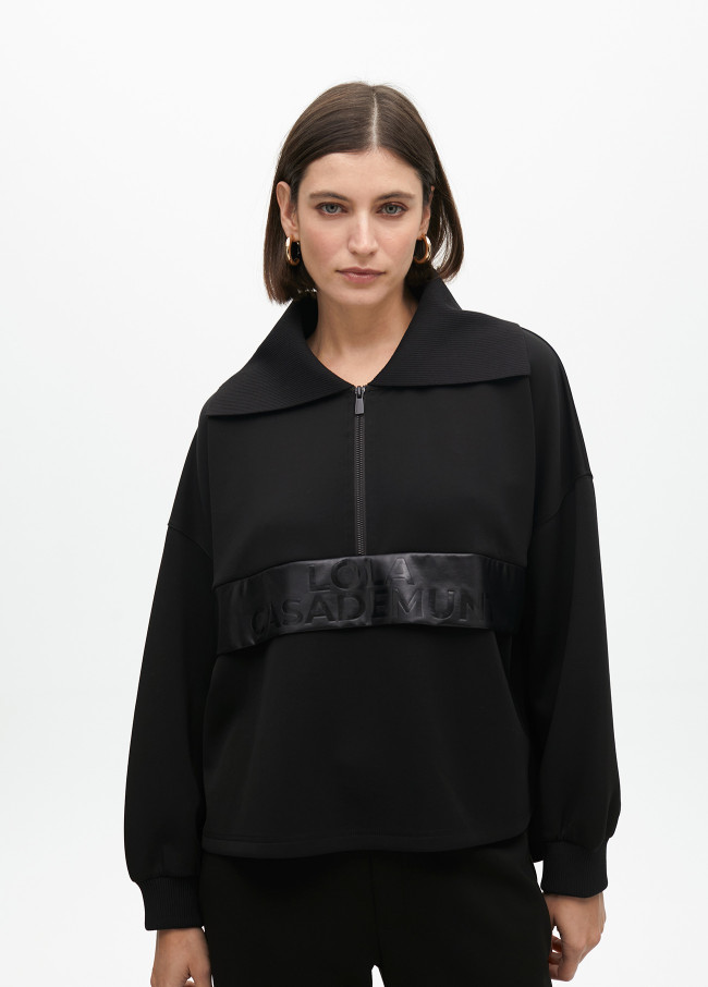 Sweatshirt with front pocket detail in faux...