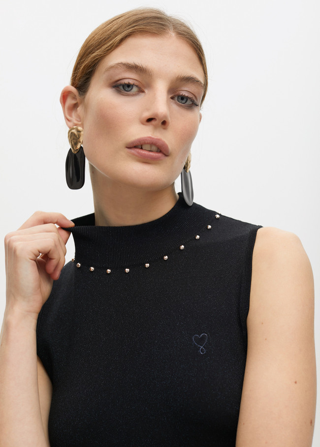 Knit lurex dress with halter neck