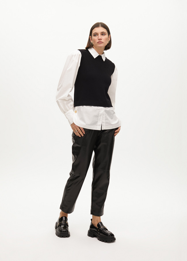 Kombinierter Pullover mit Popeline