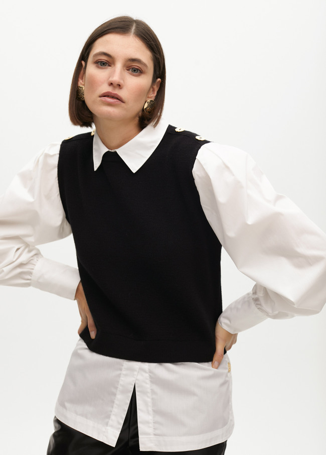 Pull combiné avec popeline