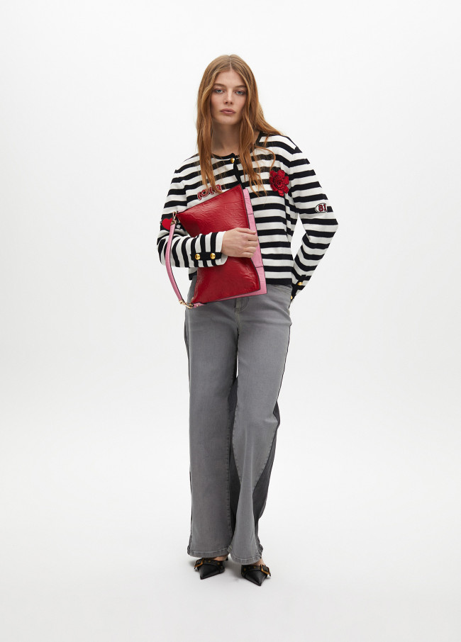 Cardigan Listrado com Patches