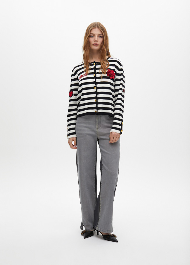 Cardigan Listrado com Patches