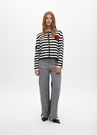 Cardigan Listrado com Patches