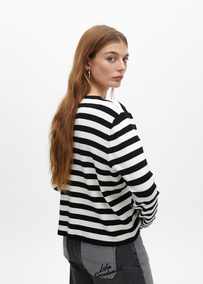 Cardigan Listrado com Patches