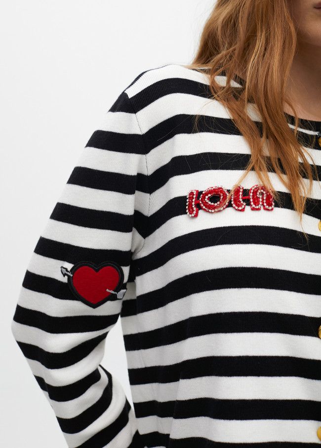 Cardigan Listrado com Patches