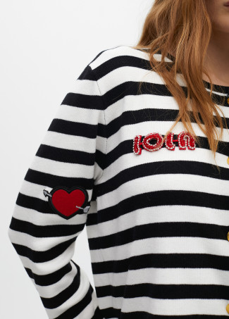 Cardigan Listrado com Patches