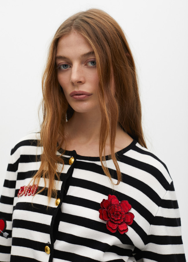 Cardigan Listrado com Patches