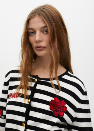 Cardigan Listrado com Patches
