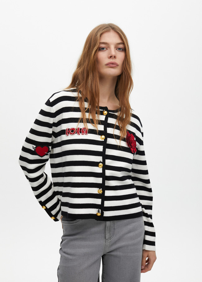 Cardigan Rayé avec Patches