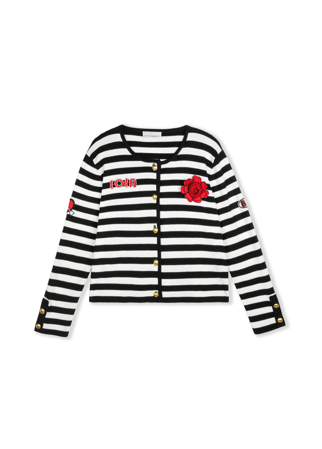 Cardigan Listrado com Patches