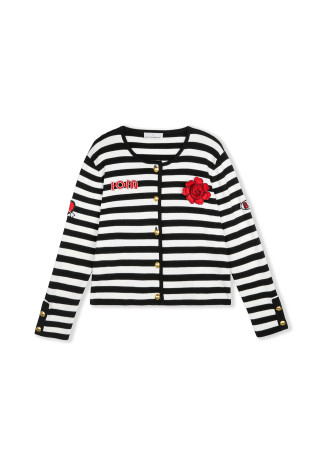 Cardigan Listrado com Patches