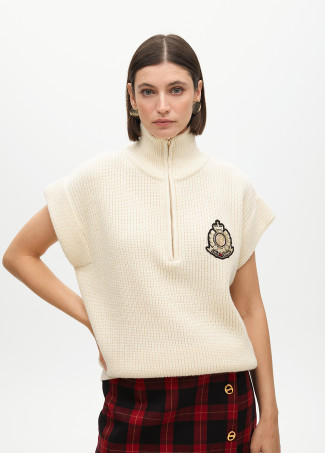 Chunky knit vest with chest zip detail