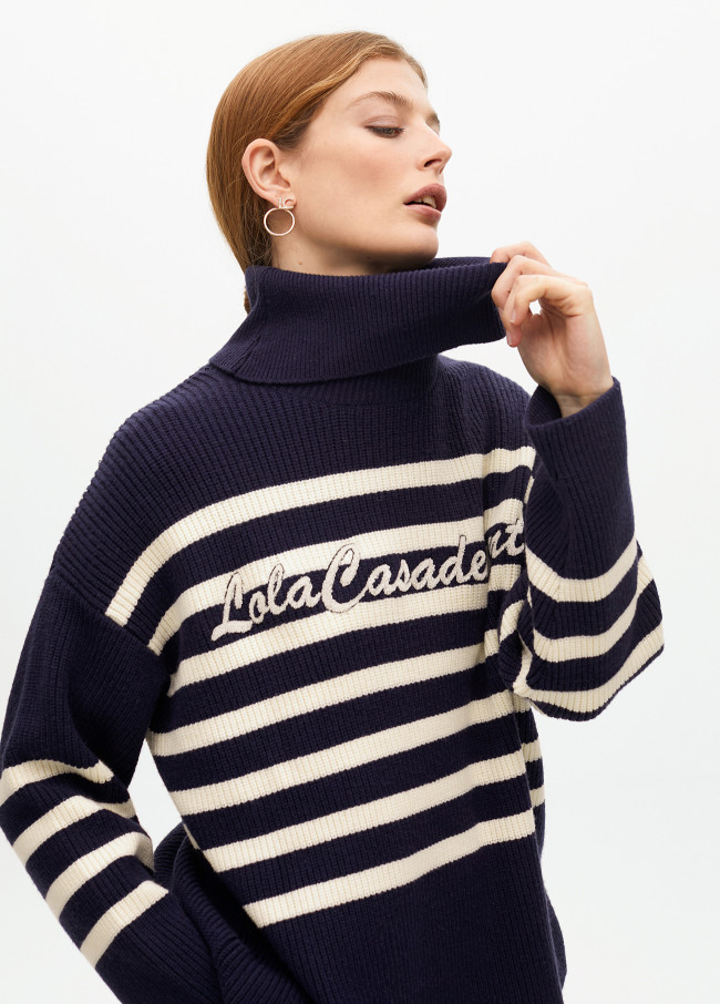 Chunky knit sweater with high neck and...