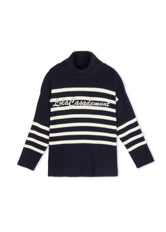 Chunky knit sweater with high neck and embroidered logo