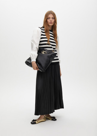 Striped sweater with contrast poplin sleeves