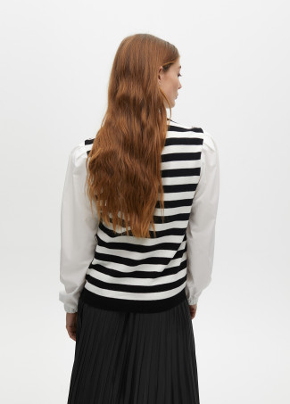 Striped sweater with contrast poplin sleeves