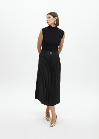 Vestido midi com saia plissada efeito pele