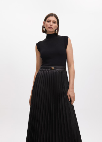 Vestido midi efecto piel falda plisada