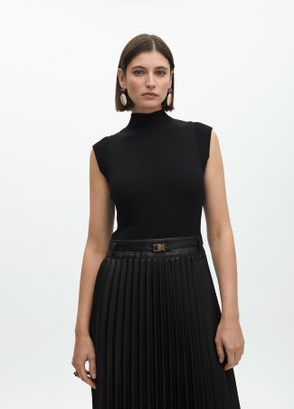 Vestido midi efecto piel falda plisada