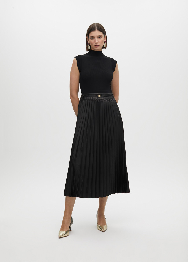 Robe midi avec jupe plissée effet cuir