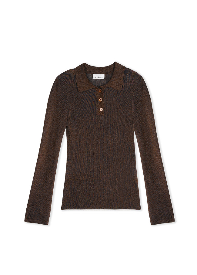 Fitted polo-style sweater made of shimmery lurex