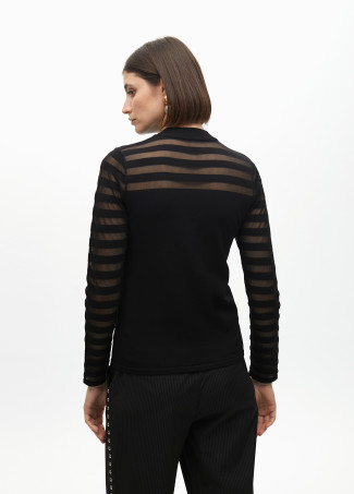 Fine knit sweater with transparent stripes
