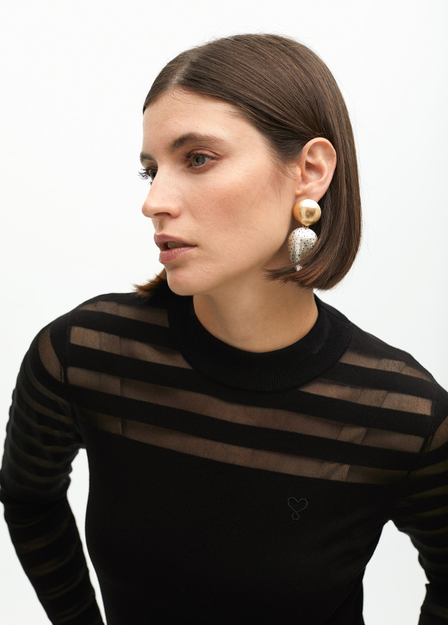 Fine knit sweater with transparent stripes