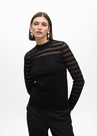 Fine knit sweater with transparent stripes
