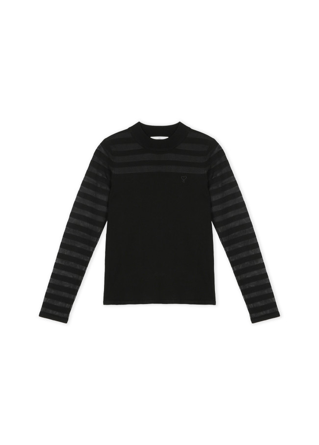 Fine knit sweater with transparent stripes