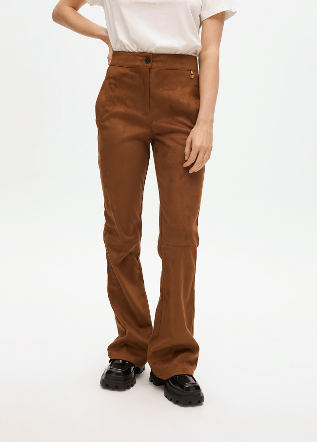 Faux suede flared trousers