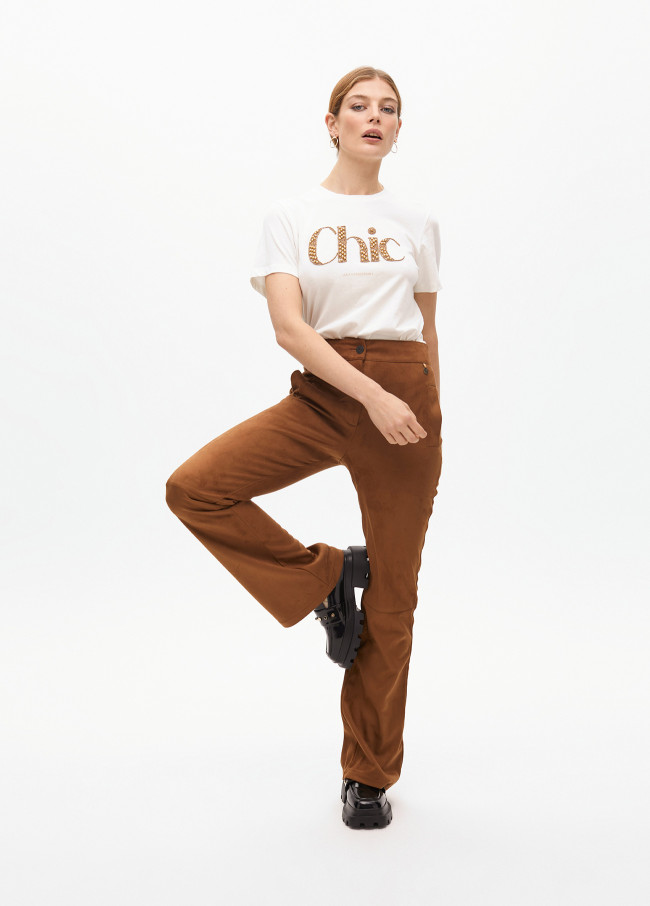 Faux suede flared trousers