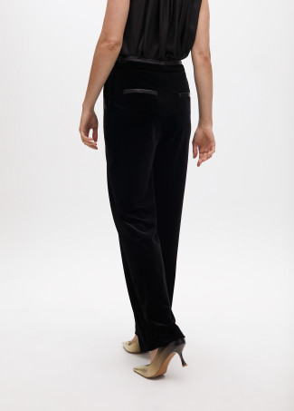 Straight fit velvet suit trousers with faux leather details