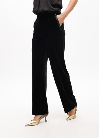 Straight fit velvet suit trousers with faux leather details