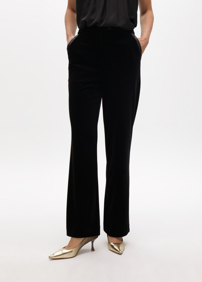 Straight fit velvet suit trousers with faux...