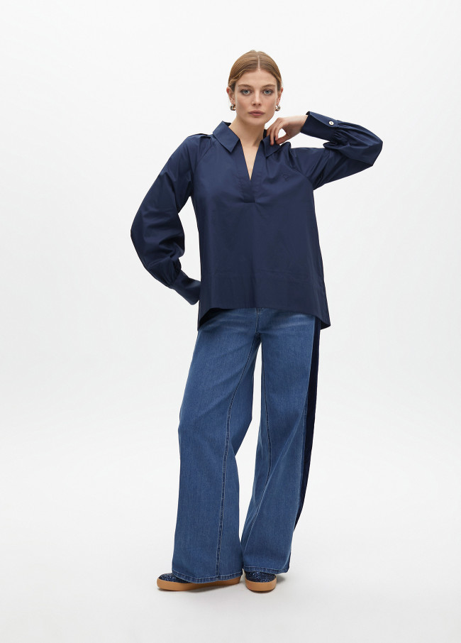 Camicia in popeline con maniche a sbuffo