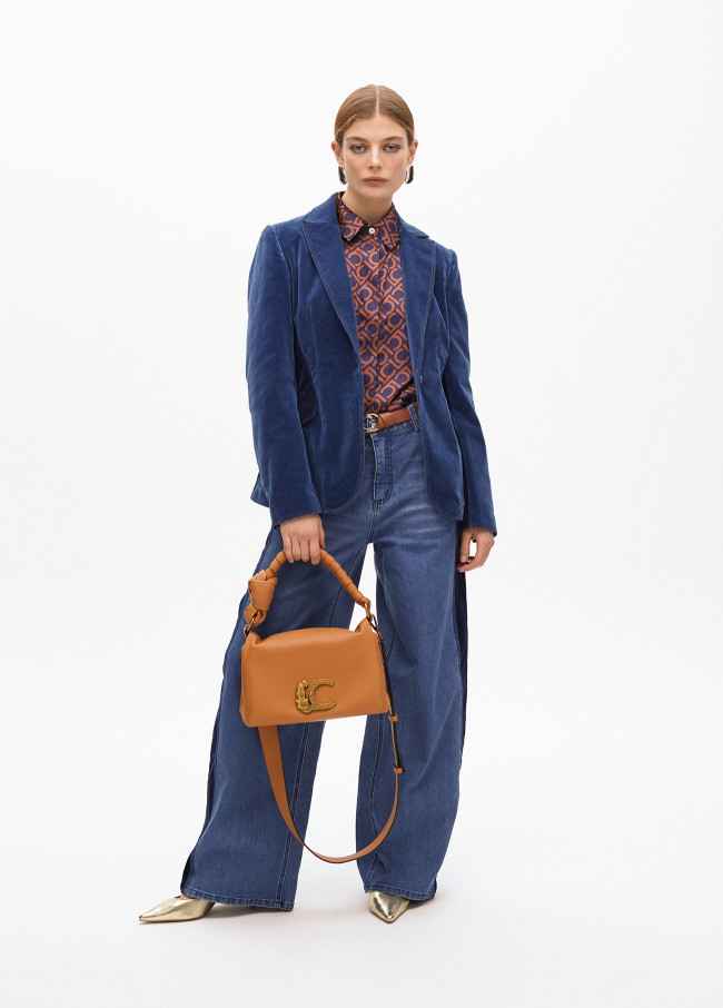 Blazer Ajusté en Velours Denim Détails Latéraux