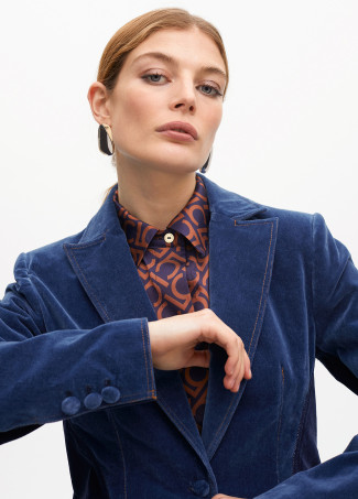 Blazer Ajusté en Velours Denim Détails Latéraux