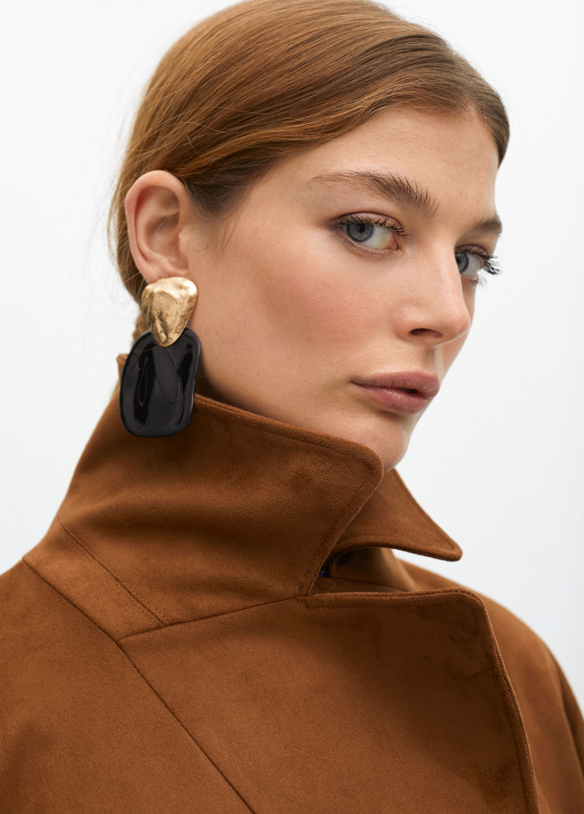 Oversize faux suede three-quarter-length jacket