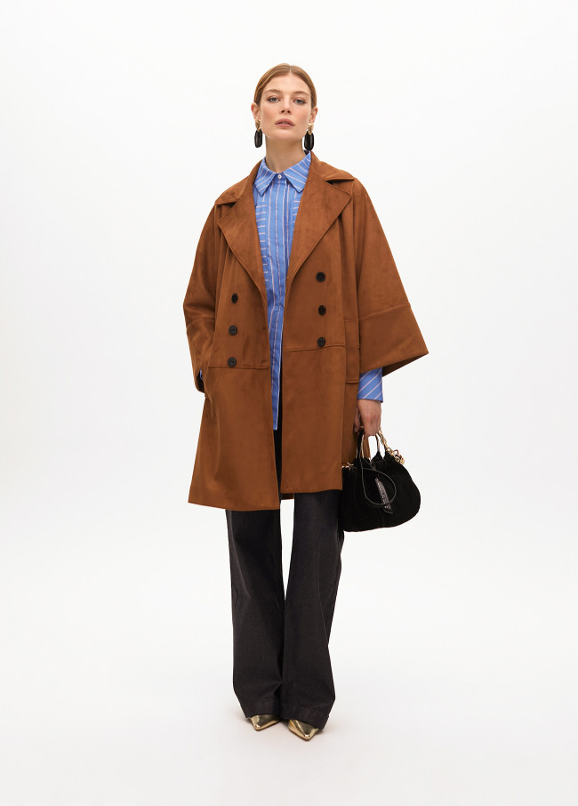 Oversize faux suede three-quarter-length jacket