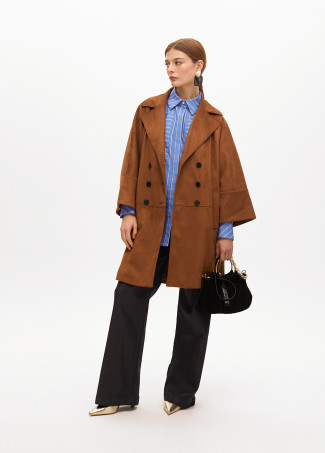 Oversize faux suede three-quarter-length jacket
